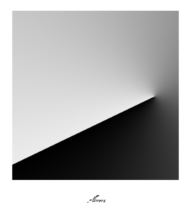 Arte digital com uma linha cortando a imagem da direita para o canto inferior esquerdo. Uma sombra se forma sob a linha, que gradualmente fica mais suave na parte superior. Sob a imagem, a palavra "Allwera" aparece em letra de estilo manuscrito.
